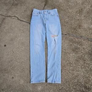 Vtg LEVI'S 501 150 150th Anniversary Floral Repair Straight Denim Jeans 25 x 30